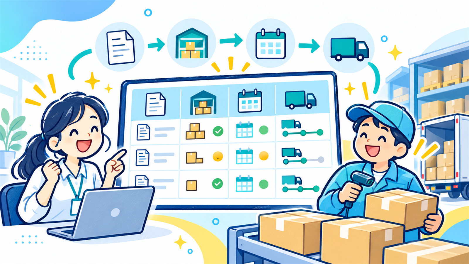注文・在庫・納期・出荷状況を一つの一覧で確認する様子